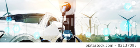 EV charging station for electric car in concept of green sustainable energy 82137093