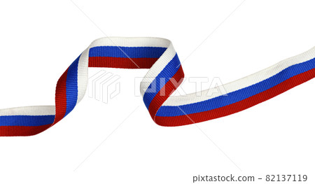 Twisted rep ribbon in colors of Russian flag isolated 82137119