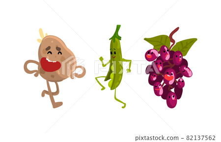 Funny Humanized Vegetables Smiling and Dancing Vector Set Funny Humanized Vegetables Smiling and Dancing Vector Set 82137562
