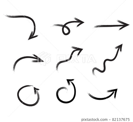Black hand drawn brush stroke arrow set isolated on white. Vectpr Illustration 82137675