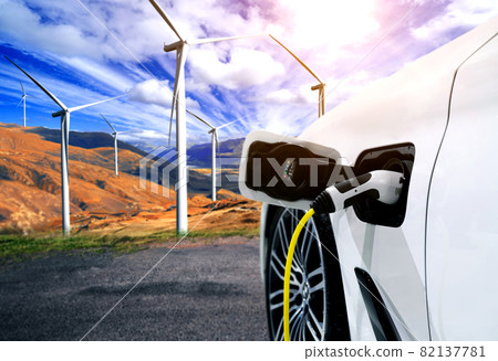 EV charging station for electric car in concept of green sustainable energy EV charging station for electric car in concept of green sustainable energy 82137781