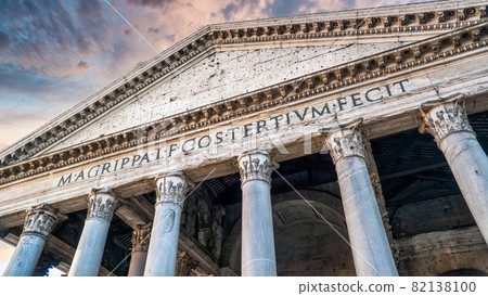Pantheon architectural details in Rome, Italy with dramatic clouds Pantheon architectural details in Rome, Italy with dramatic clouds 82138100