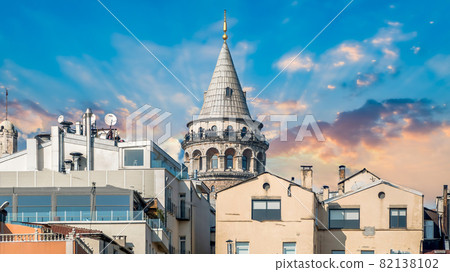 Tourists watching Istanbul city from Galata Tower, Istanbul, Turkey Tourists watching Istanbul city from Galata Tower, Istanbul, Turkey 82138102