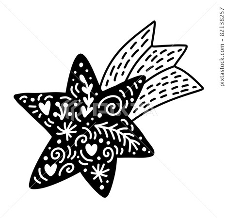 Baby Christmas cute sky falling star. Simple doodle hand drawn illustration comet in scandinavian style. Winter Vector illustration design for fabric textile, t shirt, greeting card Baby Christmas cute sky falling star. Simple doodle hand drawn illustration comet in scandinavian style. Winter Vector illustration design for fabric textile, t shirt, greeting card 82138257