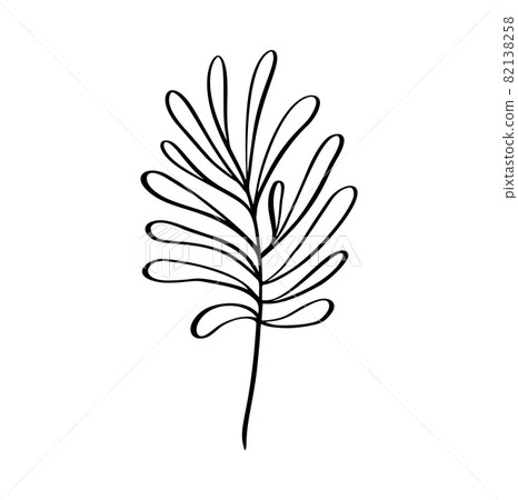 Modern grass leaf vector abstrac illustration. Black and white line art style. Isolated Exotic jungle contemporary trendy illustration. Perfect for posters, instagram posts, stickers 82138258