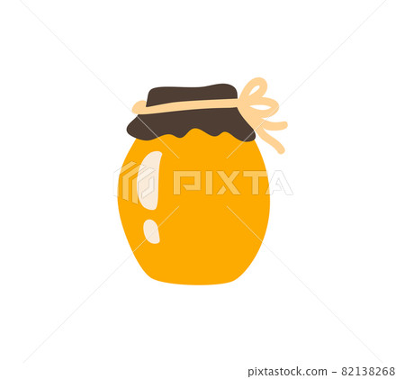 Jar with bee honey vector illustration isolated on white. Honey jar cartoon doodle scandinavian style. free space for text isolated on white background Jar with bee honey vector illustration isolated on white. Honey jar cartoon doodle scandinavian style. free space for text isolated on white background 82138268