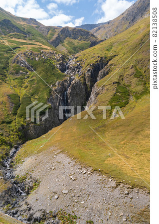 Beauriful view on mountain waterfall in Tusheti, Georgia. Nature 82138508