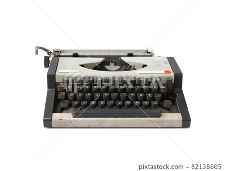 Old Thai traditional typewriter. Classic vintage antique manual typing machine isolated on white background. 19th century item. 82138605