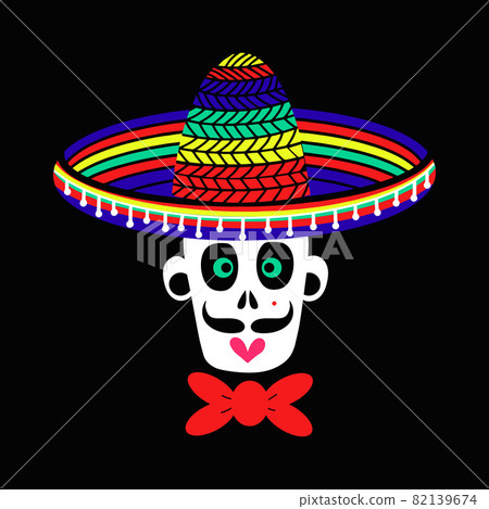 A Mexican skull of a zombie man in a sombrero hat. A Mexican skull of a zombie man in a sombrero hat. 82139674