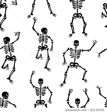Seamless pattern with black skeletons. 82139703