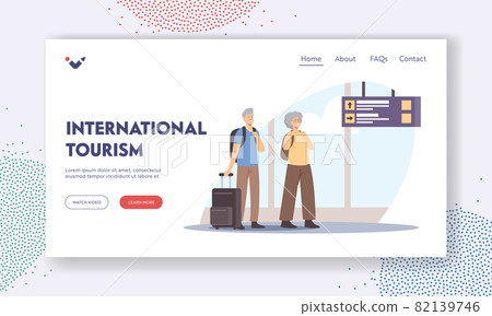 International Tourism Landing Page Template. Senior Tourist Characters in Trip, Elderly People with Luggage in Airport International Tourism Landing Page Template. Senior Tourist Characters in Trip, Elderly People with Luggage in Airport 82139746