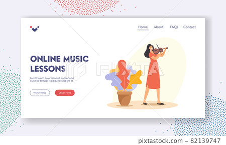 Online Music Lessons Landing Page Template. Creative Occupation, Instrumental Live Entertainment. Musician with Violin Online Music Lessons Landing Page Template. Creative Occupation, Instrumental Live Entertainment. Musician with Violin 82139747
