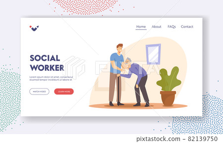 Social Worker Care of Sick Senior Landing Page Template. Residential Healthcare Young Volunteer Help to Old Disabled Man Social Worker Care of Sick Senior Landing Page Template. Residential Healthcare Young Volunteer Help to Old Disabled Man 82139750