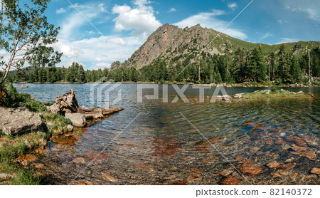 Mountain lake panorama. Amazing view of Hridsko lake in Prokletije national park, Montenegro. Lake Hrid is the highest mountain in Montenegro 82140372