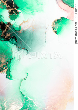 Green gold abstract background of marble liquid ink art painting on paper . 82140436