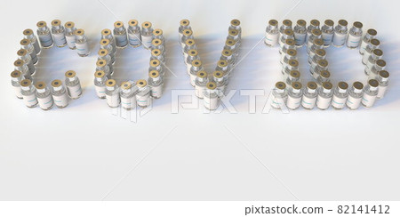Medical vials form COVID text, 3D rendering Medical vials form COVID text, 3D rendering 82141412