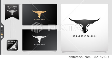 illustration of a black bull or longhorn. applicable for corporate logo, agency and personal brand. variation design a golds and silver colors isolated white and black backgrounds. 82147694