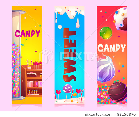 Sweets and candies cartoon vertical banners set 82150870