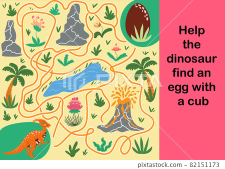 A fun labyrinth for children. Help the dinosaur find his cub. Collection of educational games for children A fun labyrinth for children. Help the dinosaur find his cub. Collection of educational games for children 82151173