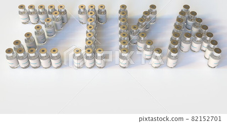 ZIKA text made with many medical vials. 3D rendering ZIKA text made with many medical vials. 3D rendering 82152701