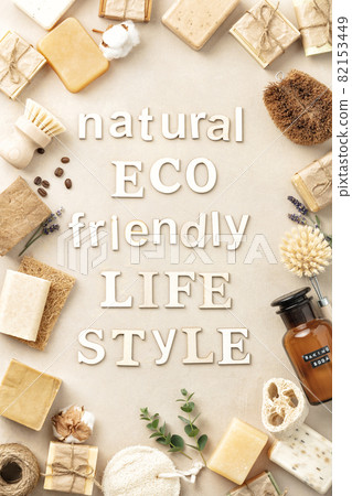 Eco friendly natural cleaning tools and products frame - bamboo and coconut dish brushes, luffa loofah sponge, baking soda and handmade soap bars on beige background Eco friendly natural cleaning tools and products frame - bamboo and coconut dish brushes, luffa loofah sponge, baking soda and handmade soap bars on beige background 82153449