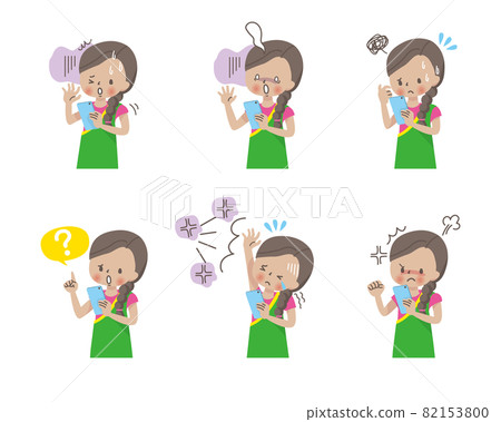 操作智能手機的印度女孩負面表情集 82153800