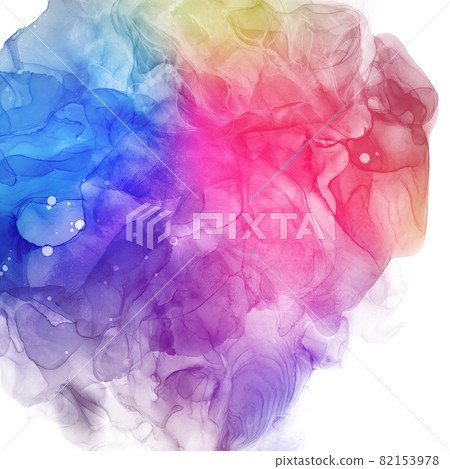 (Abstract background of alcohol ink art) Vivid gradation of rainbow colors, swell, curve, smoke, water, square, beautiful 82153978