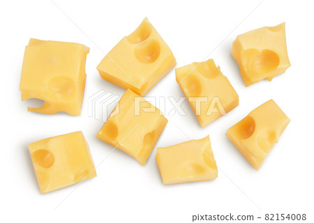 cubes of cheese isolated on white background with clipping path. Top view. Flat lay cubes of cheese isolated on white background with clipping path. Top view. Flat lay 82154008