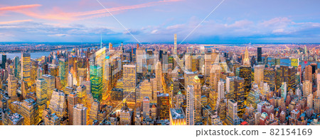 Aerial view of Manhattan skyline at sunset, New York City Aerial view of Manhattan skyline at sunset, New York City 82154169
