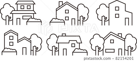 Houses of various shapes, detached houses, single-family homes (line drawing monochrome) 82154201