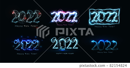 Realistic blue lightning 2022 numbers set for Happy New Year card, invitation, calendar, poster. Vector illustration. Realistic blue lightning 2022 numbers set for Happy New Year card, invitation, calendar, poster. Vector illustration. 82154824
