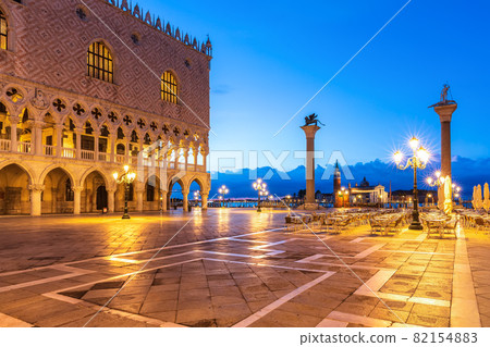 Venetian Square Piazza San Marco with Column of San Teodoro and and Doge's Palace, Venice 82154883
