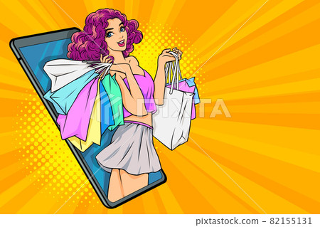 woman holding shopping bags online store concept woman holding shopping bags online store concept 82155131