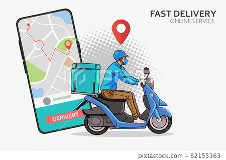 faast delivery service by scooter with courier Fast delivery man with motorcycles faast delivery service by scooter with courier Fast delivery man with motorcycles 82155163