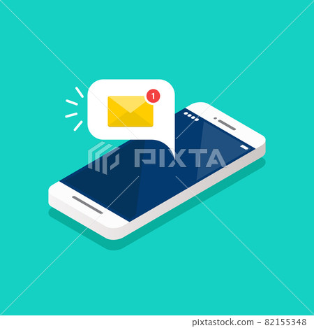 New email notification on the smartphone screen isometric 82155348