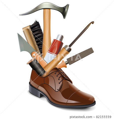 Vector Male Brown Shoe with Shoemaker Tools Vector Male Brown Shoe with Shoemaker Tools 82155559