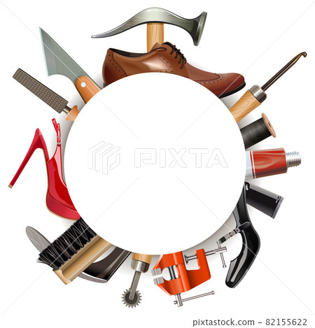 Vector Round Empty Frame with Shoemaker Tools 82155622