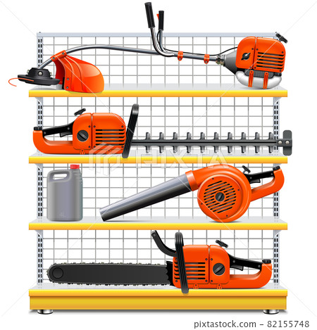 Vector Yellow Shelves with Garden Equipment 82155748