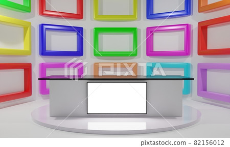 white table and colorful background in a news studio room.3d rendering. 82156012