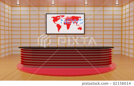 red table and lcd background in the news studio room.3d rendering. 82156014