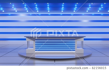 white table on stand with blue light background in a news studio room.3d rendering. white table on stand with blue light background in a news studio room.3d rendering. 82156015