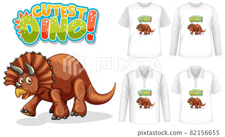 Cutest Dino font and Dinosaur cartoon character logo with different types of shirts Cutest Dino font and Dinosaur cartoon character logo with different types of shirts 82156655