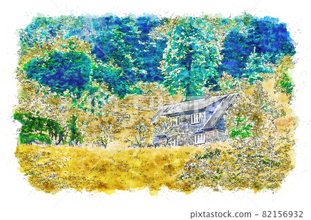 Beautiful Abstract watercolor buildings and landscape illustrations 82156932