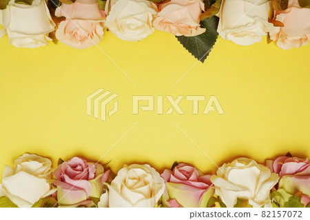 Roses flower bouquet border frame with space copy on yellow background Roses flower bouquet border frame with space copy on yellow background 82157072