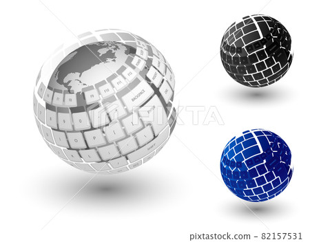 Realistic ball and keys of computer keyboard soars in air. Digital technologies and development of Internet equipment. Isolated 3D vector on white background 82157531