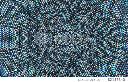 many stainless grey steel braided flex-hose pieces as intricate abstract patterns and designs in blue light 82157840