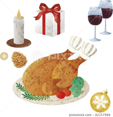 Christmas roast chicken party cooking feast watercolor illustration material set Christmas roast chicken party cooking feast watercolor illustration material set 82157988