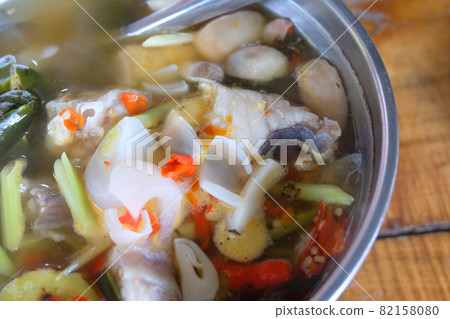 close up spicy fish soup ,Thai food close up spicy fish soup ,Thai food 82158080