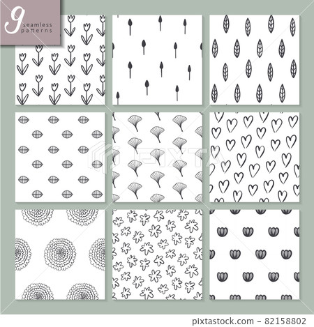Set of nine hand drawn seamless abstract... - Stock Illustration ...