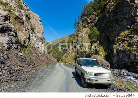 Dangerous mountain road in Tusheti, travel across Georgia. Caucasus Dangerous mountain road in Tusheti, travel across Georgia. Caucasus 82159044